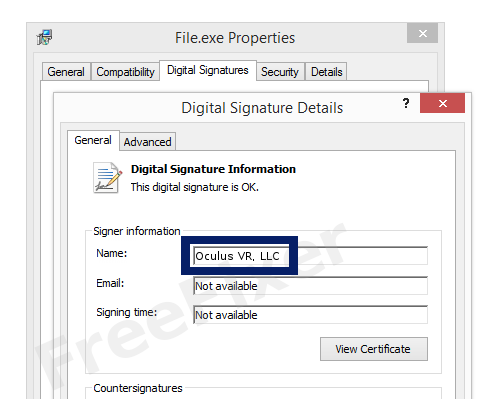 Screenshot of the Oculus VR, LLC certificate